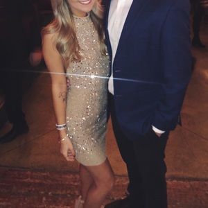 STUNNING sparkly nude cocktail open back dress